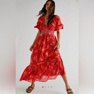 Free People Golden Hour Maxi Dress, Size XS, Cherry Combo